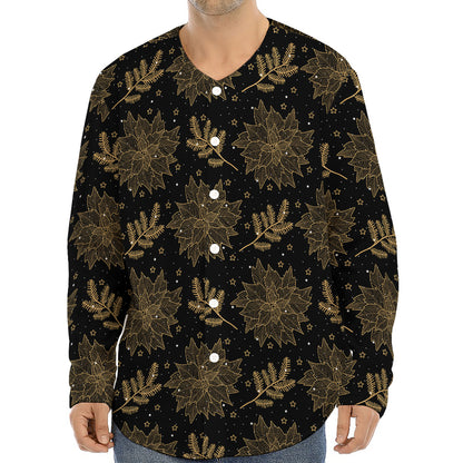 Merry Christmas Poinsettia Pattern Print Long Sleeve Baseball Jersey