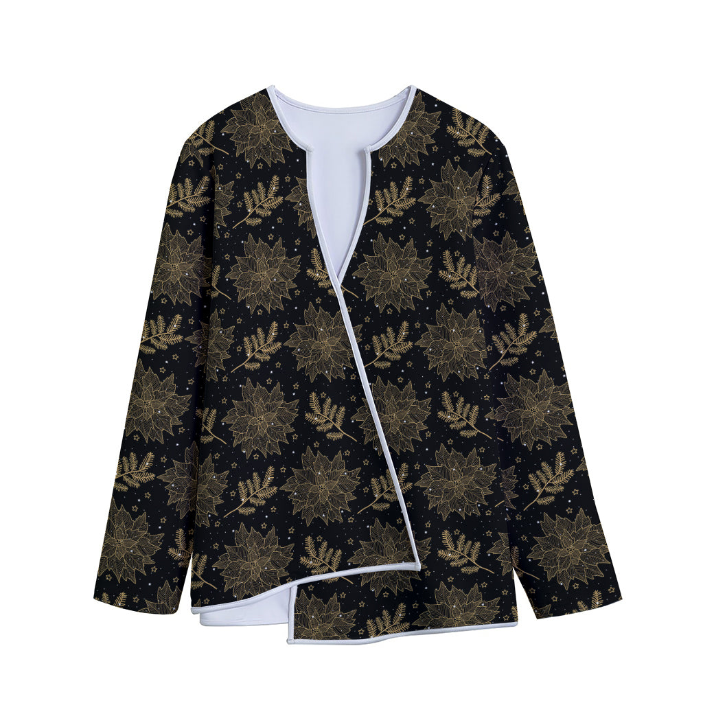Merry Christmas Poinsettia Pattern Print Long Sleeve Short Coat