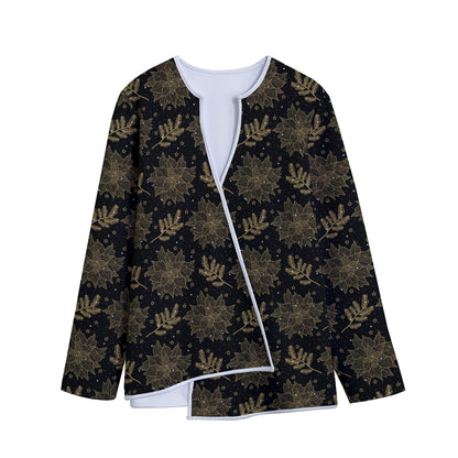 Merry Christmas Poinsettia Pattern Print Long Sleeve Short Coat