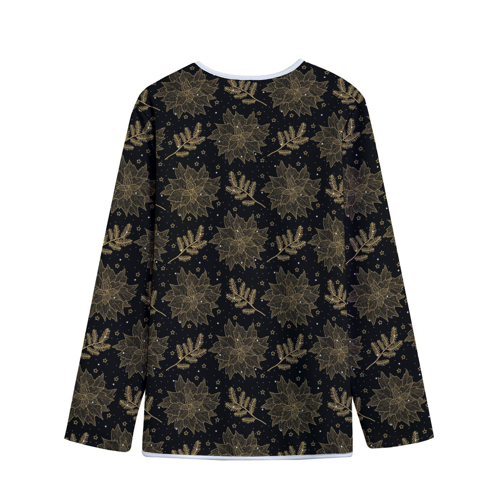 Merry Christmas Poinsettia Pattern Print Long Sleeve Short Coat