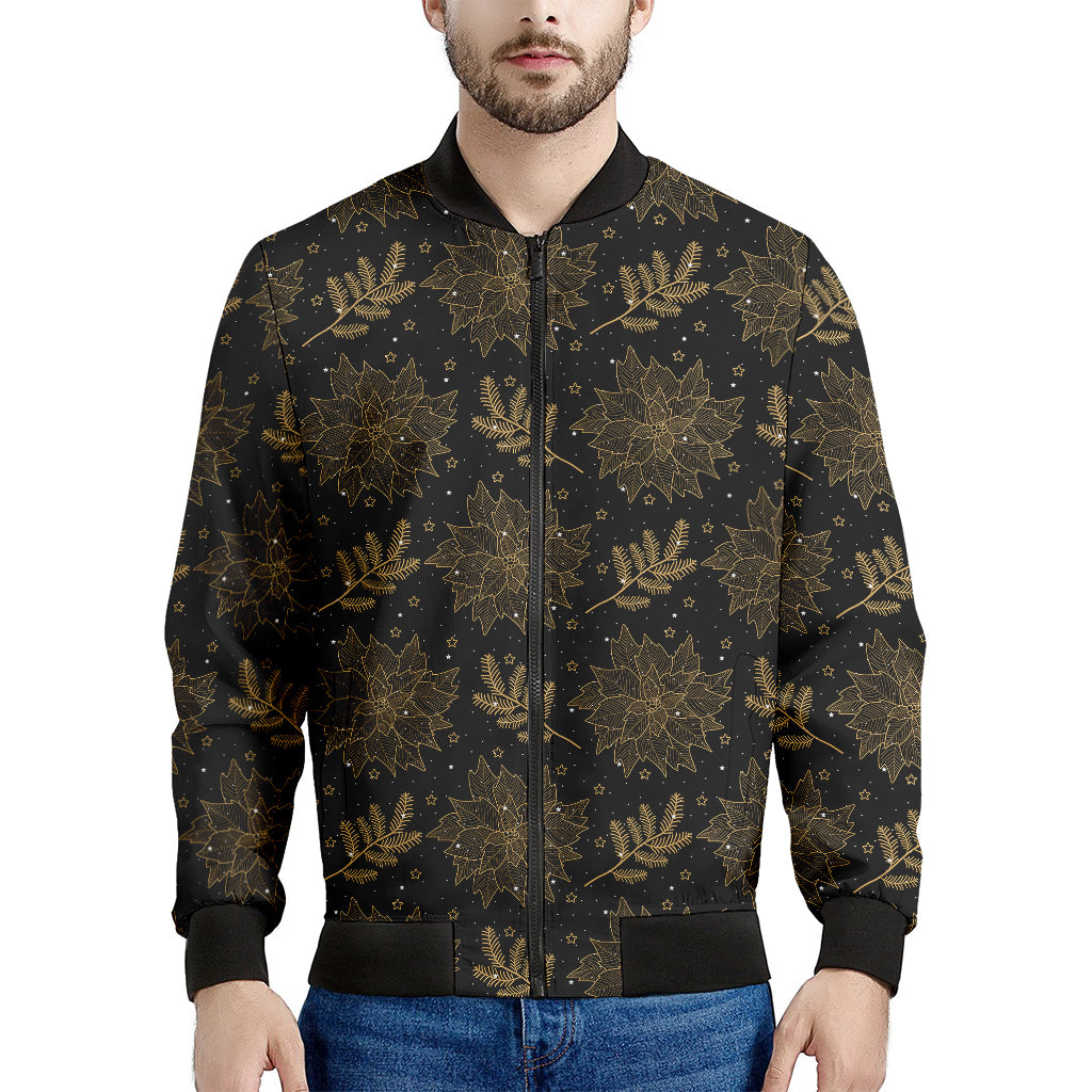 Merry Christmas Poinsettia Pattern Print Men's Bomber Jacket