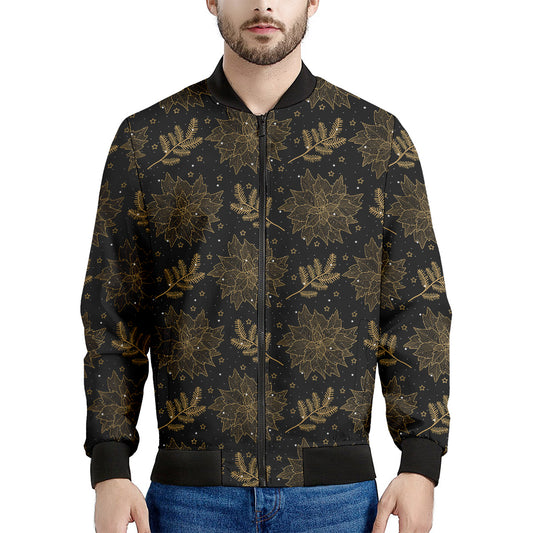 Merry Christmas Poinsettia Pattern Print Men's Bomber Jacket