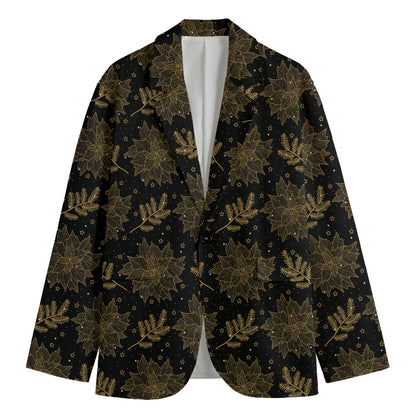 Merry Christmas Poinsettia Pattern Print Men's Cotton Blazer
