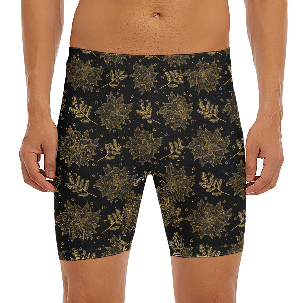 Merry Christmas Poinsettia Pattern Print Men's Long Boxer Briefs
