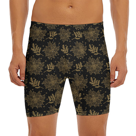 Merry Christmas Poinsettia Pattern Print Men's Long Boxer Briefs