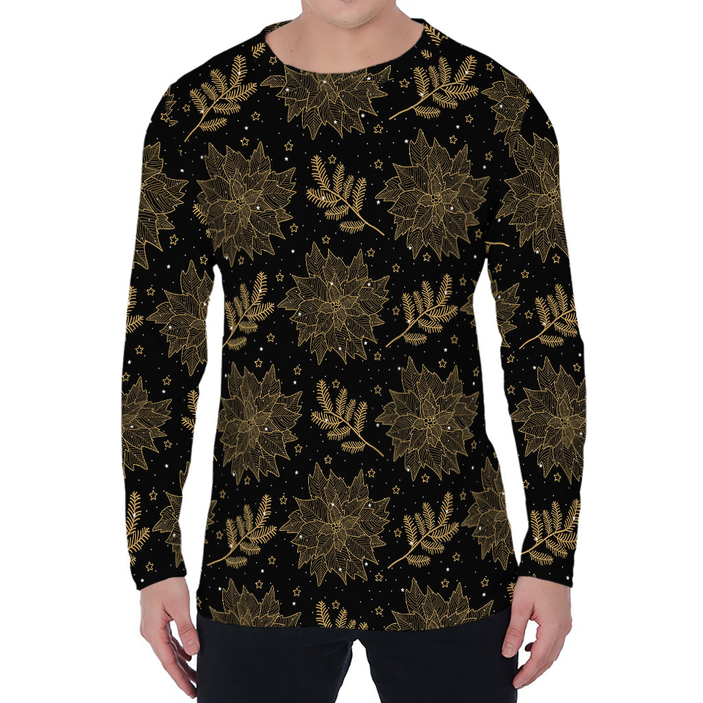 Merry Christmas Poinsettia Pattern Print Men's Long Sleeve T-Shirt
