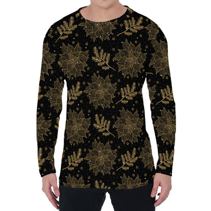 Merry Christmas Poinsettia Pattern Print Men's Long Sleeve T-Shirt