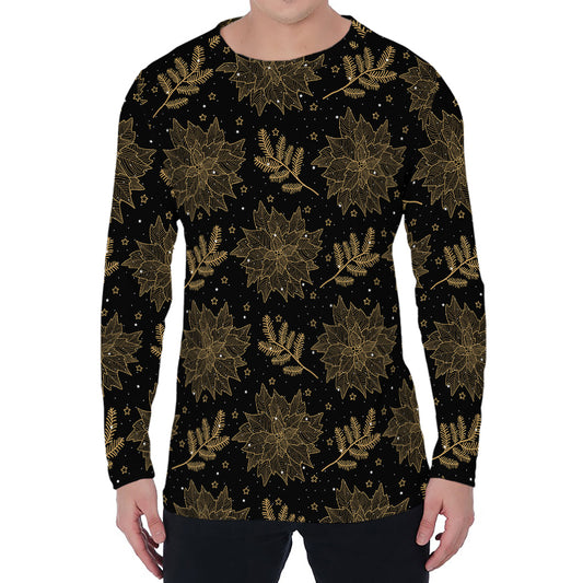 Merry Christmas Poinsettia Pattern Print Men's Long Sleeve T-Shirt