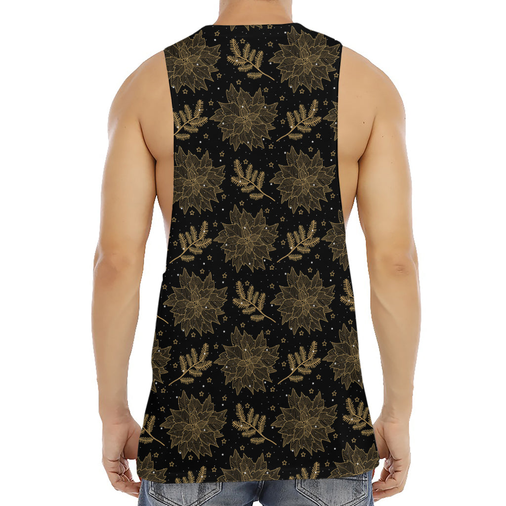 Merry Christmas Poinsettia Pattern Print Men's Muscle Tank Top