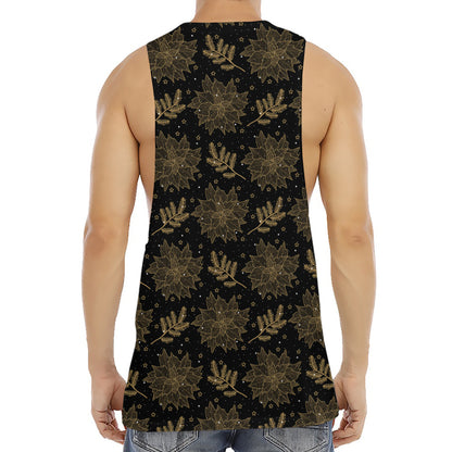 Merry Christmas Poinsettia Pattern Print Men's Muscle Tank Top
