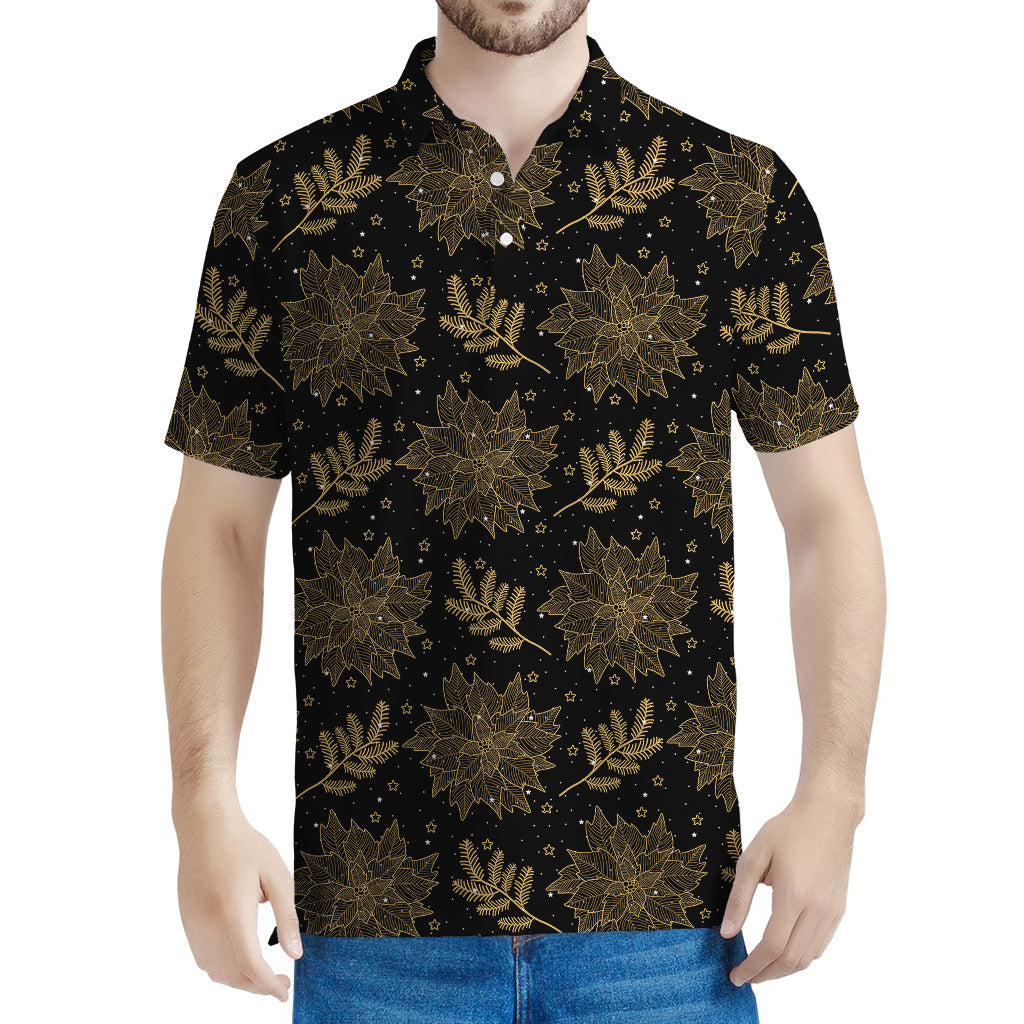 Merry Christmas Poinsettia Pattern Print Men's Polo Shirt