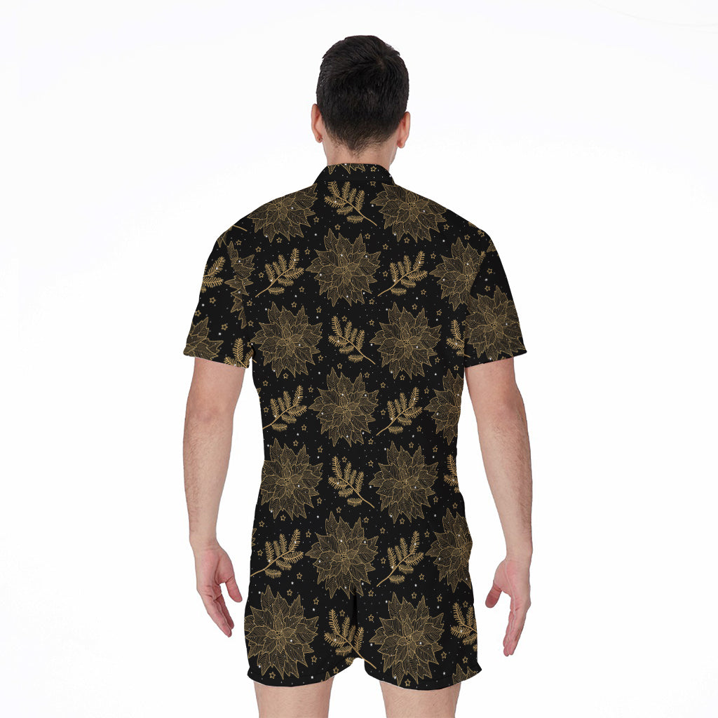 Merry Christmas Poinsettia Pattern Print Men's Rompers