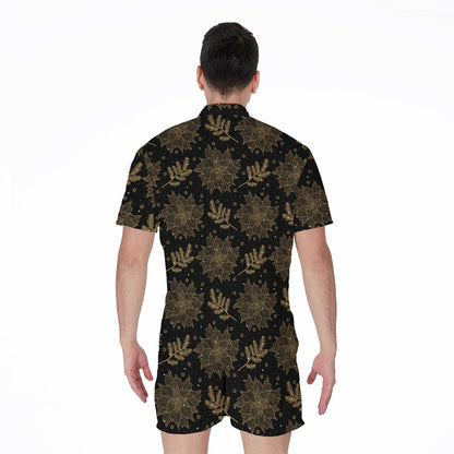 Merry Christmas Poinsettia Pattern Print Men's Rompers