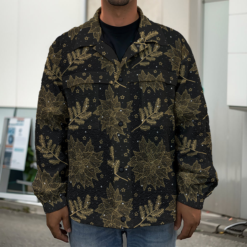 Merry Christmas Poinsettia Pattern Print Men's Shirt Jacket