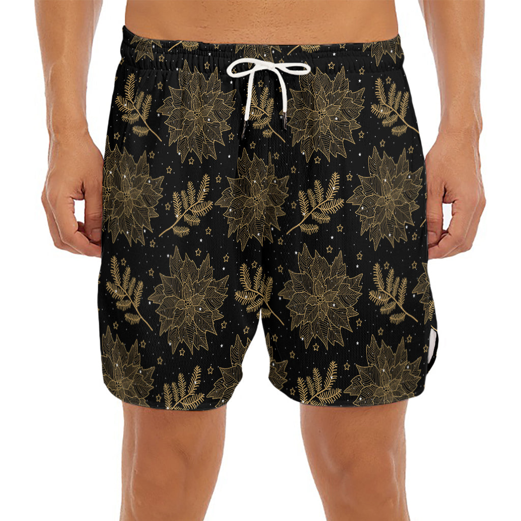 Merry Christmas Poinsettia Pattern Print Men's Split Running Shorts