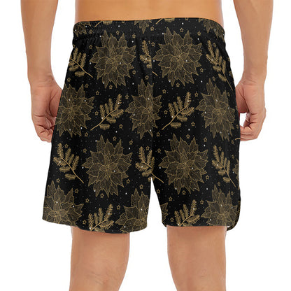 Merry Christmas Poinsettia Pattern Print Men's Split Running Shorts