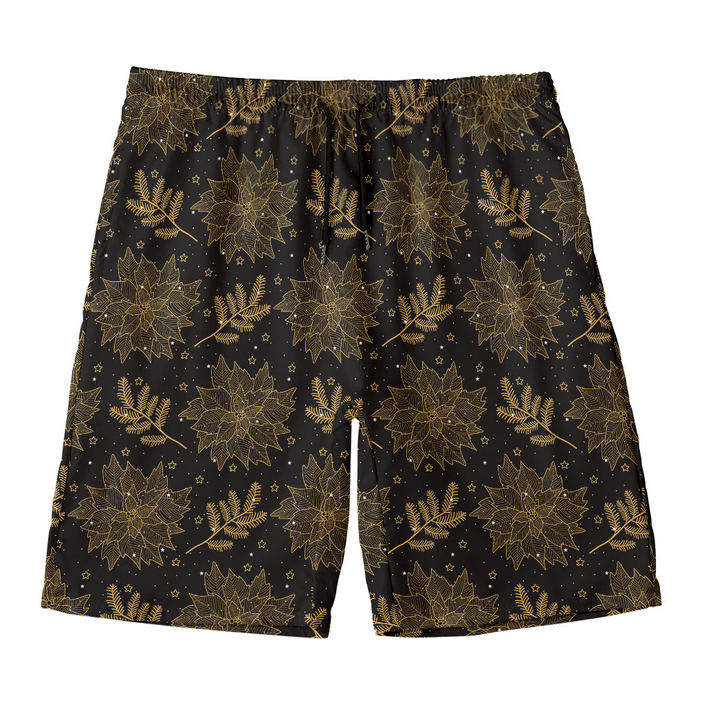 Merry Christmas Poinsettia Pattern Print Men's Swim Trunks