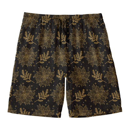 Merry Christmas Poinsettia Pattern Print Men's Swim Trunks