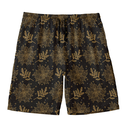 Merry Christmas Poinsettia Pattern Print Men's Swim Trunks
