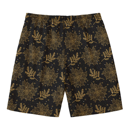 Merry Christmas Poinsettia Pattern Print Men's Swim Trunks