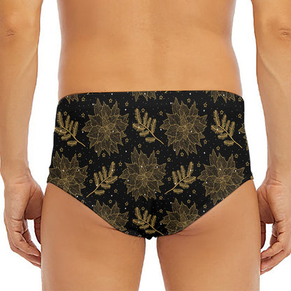 Merry Christmas Poinsettia Pattern Print Men's Triangle Swim Briefs