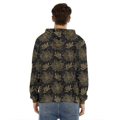 Merry Christmas Poinsettia Pattern Print Men's Velvet Pullover Hoodie