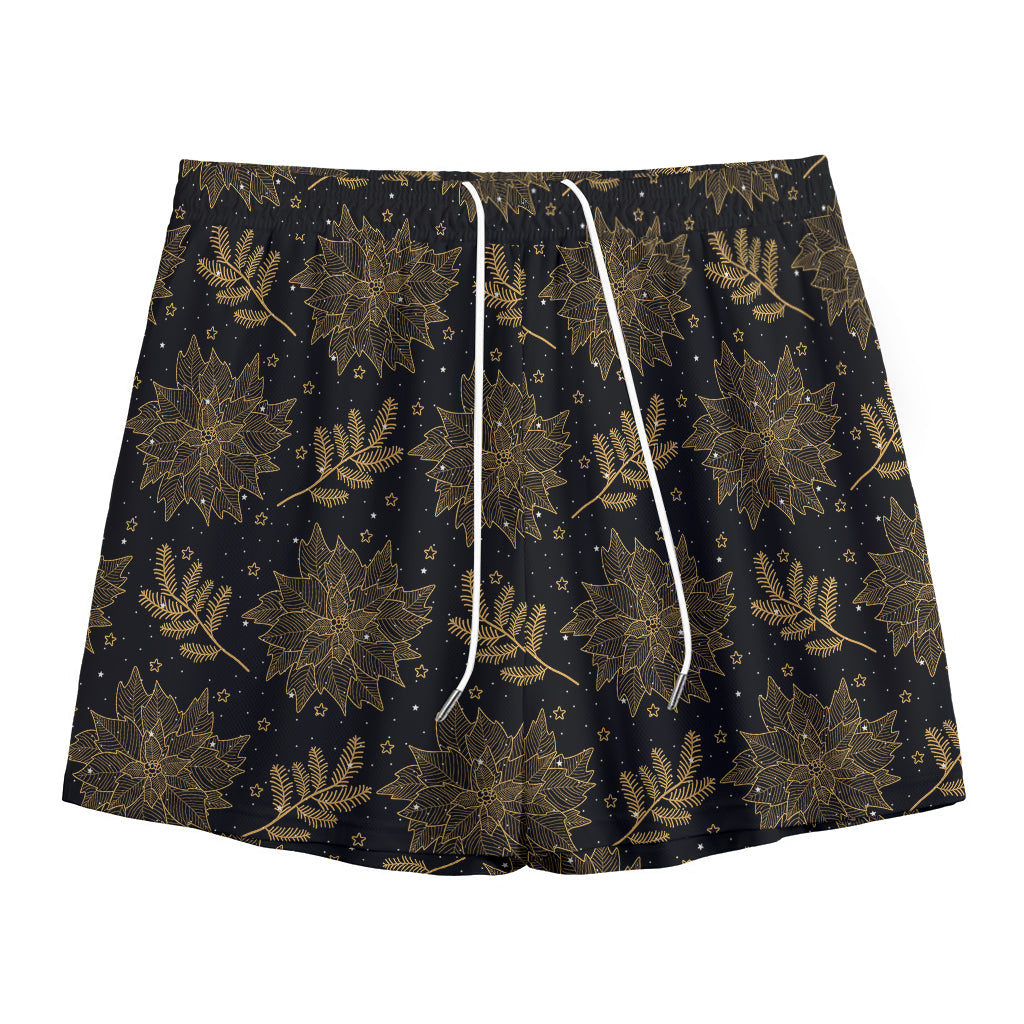 Merry Christmas Poinsettia Pattern Print Mesh Shorts