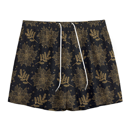 Merry Christmas Poinsettia Pattern Print Mesh Shorts