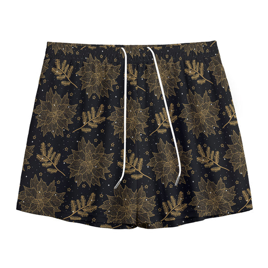 Merry Christmas Poinsettia Pattern Print Mesh Shorts