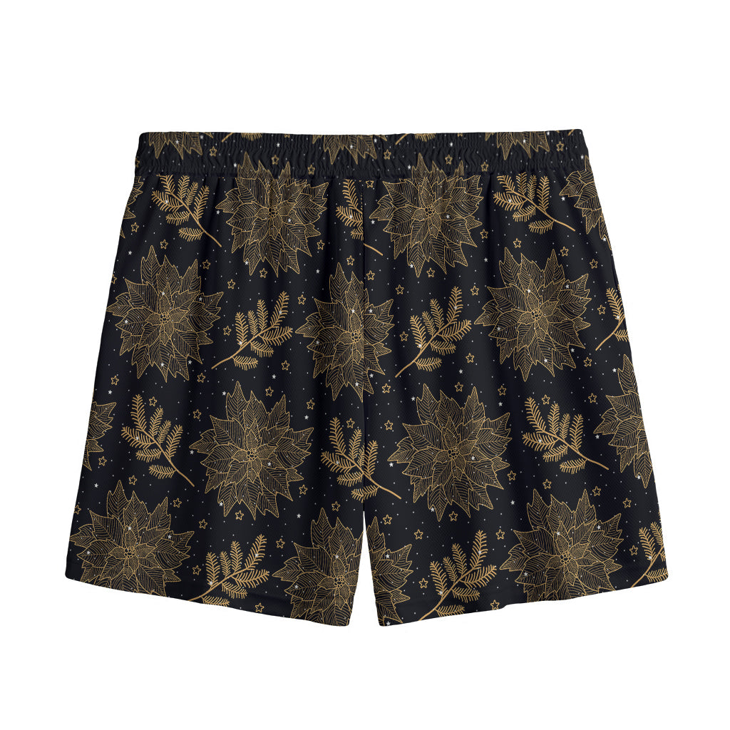 Merry Christmas Poinsettia Pattern Print Mesh Shorts