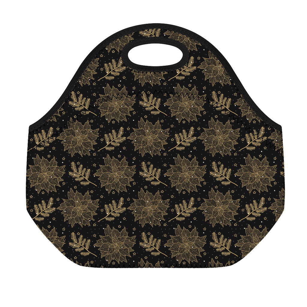 Merry Christmas Poinsettia Pattern Print Neoprene Lunch Bag