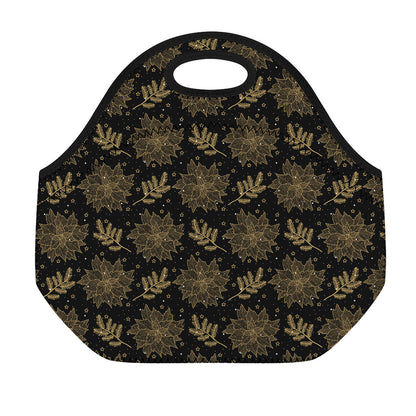 Merry Christmas Poinsettia Pattern Print Neoprene Lunch Bag