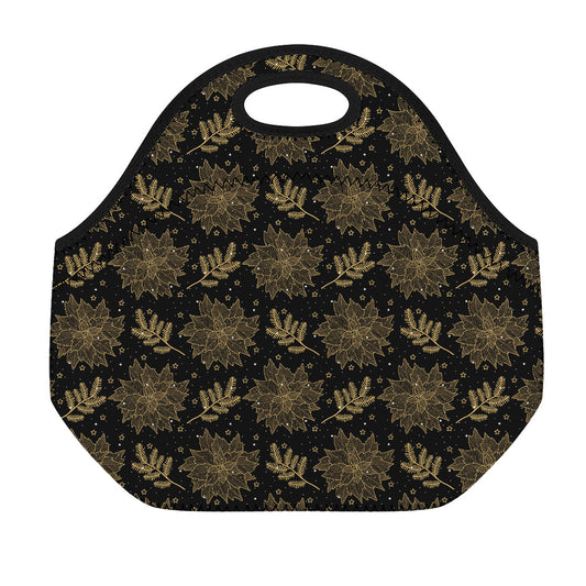Merry Christmas Poinsettia Pattern Print Neoprene Lunch Bag