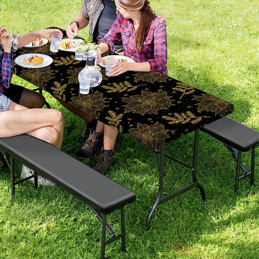 Merry Christmas Poinsettia Pattern Print Picnic Table Cover