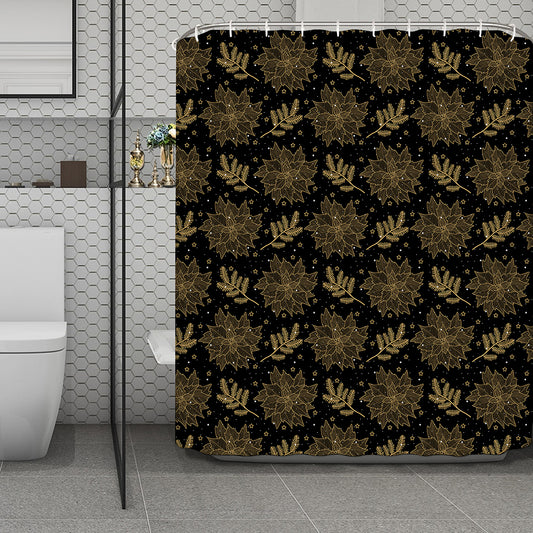 Merry Christmas Poinsettia Pattern Print Polyester Shower Curtain