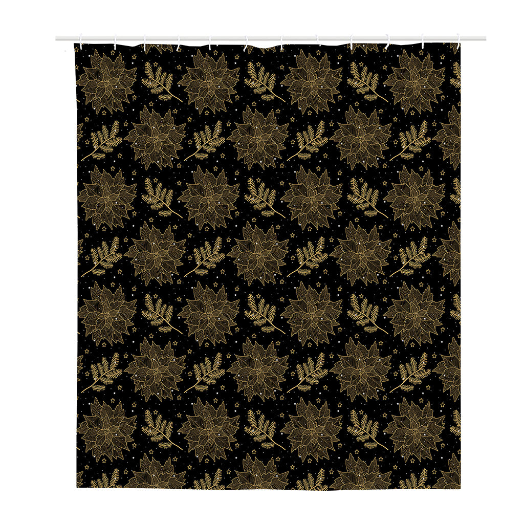 Merry Christmas Poinsettia Pattern Print Polyester Shower Curtain