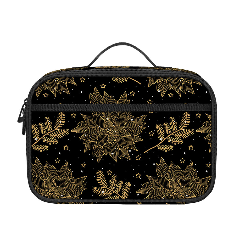 Merry Christmas Poinsettia Pattern Print Portable Lunch Bag