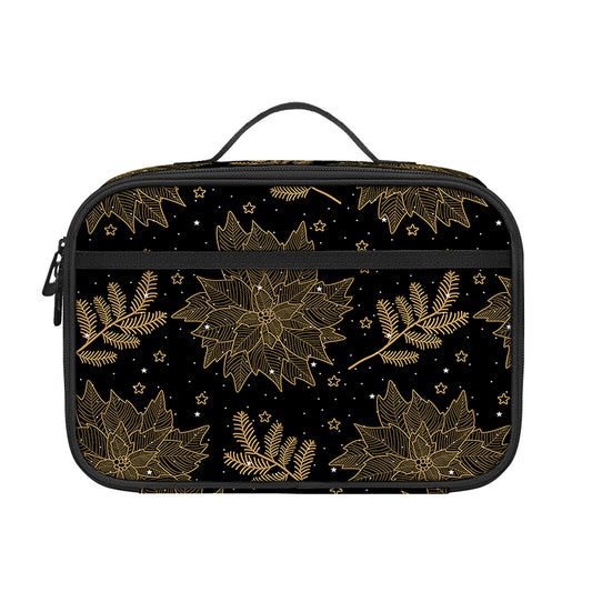 Merry Christmas Poinsettia Pattern Print Portable Lunch Bag