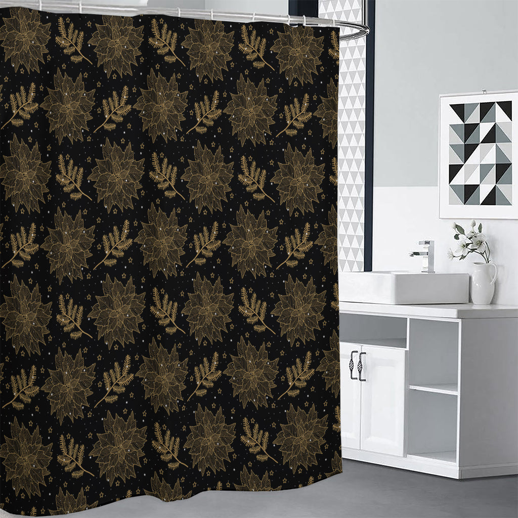 Merry Christmas Poinsettia Pattern Print Premium Shower Curtain