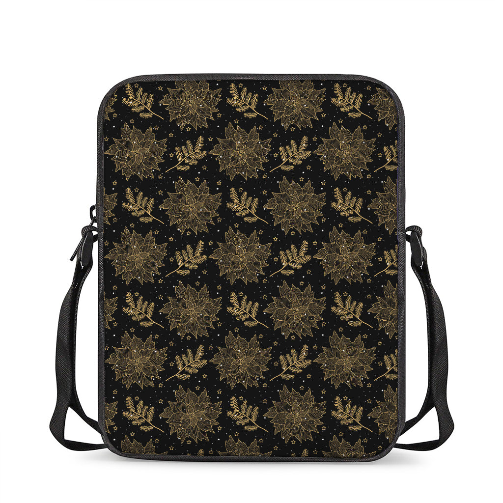 Merry Christmas Poinsettia Pattern Print Rectangular Crossbody Bag