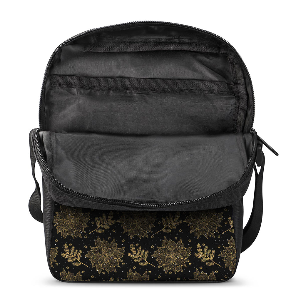 Merry Christmas Poinsettia Pattern Print Rectangular Crossbody Bag