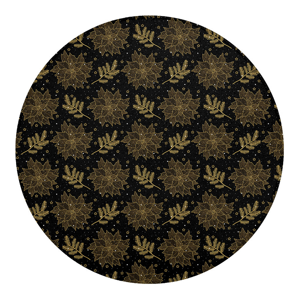 Merry Christmas Poinsettia Pattern Print Round Blanket