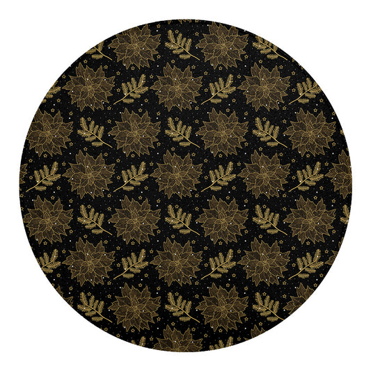 Merry Christmas Poinsettia Pattern Print Round Blanket