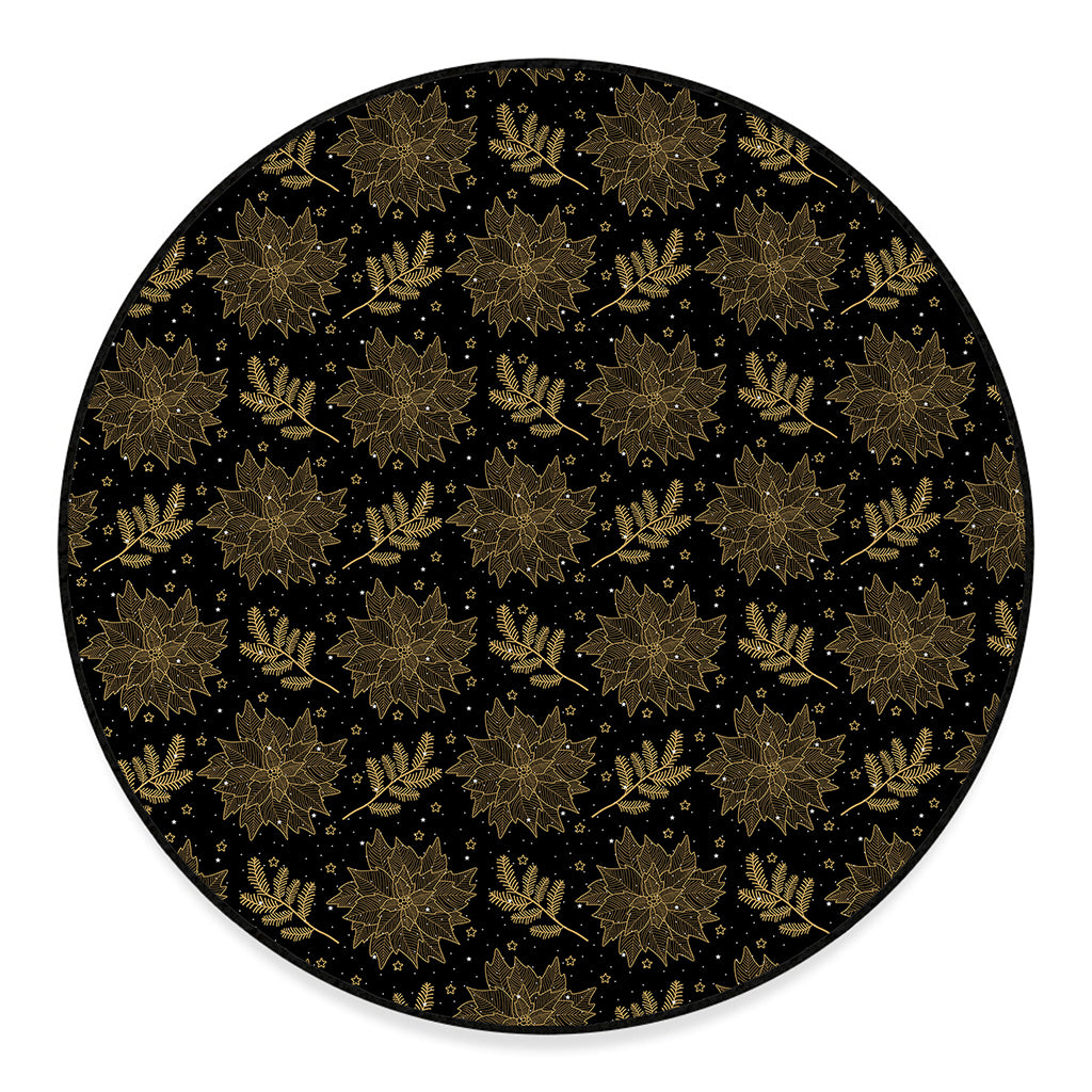 Merry Christmas Poinsettia Pattern Print Round Floor Mat