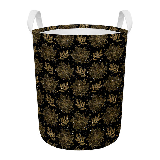 Merry Christmas Poinsettia Pattern Print Round Laundry Basket