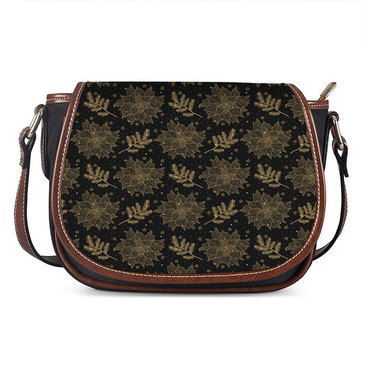 Merry Christmas Poinsettia Pattern Print Saddle Bag