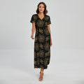 Merry Christmas Poinsettia Pattern Print Short Sleeve Maxi Dress