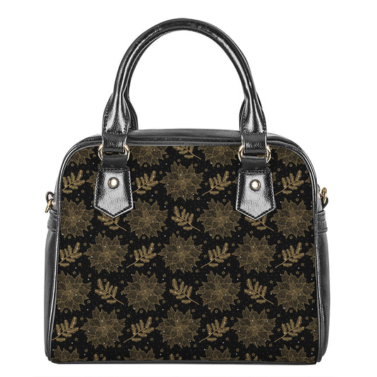 Merry Christmas Poinsettia Pattern Print Shoulder Handbag