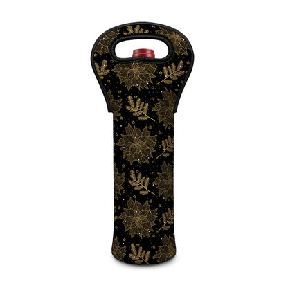 Merry Christmas Poinsettia Pattern Print Single Neoprene Wine Tote