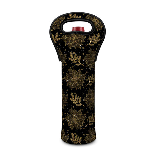 Merry Christmas Poinsettia Pattern Print Single Neoprene Wine Tote